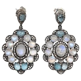 Hellblaue Bavna-Ohrhänger aus Labradorit und Pavé-Diamanten  - Autre Marque