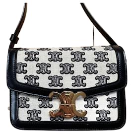 Céline Teen Triomphe Tasche Schwarz Weiß Leder Canvas