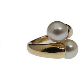 Cartier Vintage 18 Karat Gelbgold Perle Toi et Moi Ring EU 50