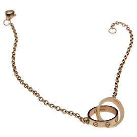Bracciale a catena Cartier Love in oro rosa con 2 anelli, hardware in oro dorato 18K.