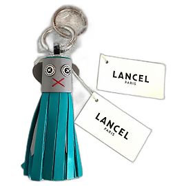 Lancel Taschenanhänger aus Leder türkis und grau