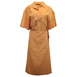 Autre Marque Christopher Esber Vestido camisero midi con cuentas en viscosa naranja