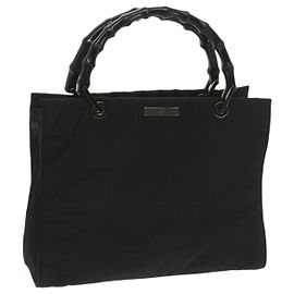 GUCCI Bolso de mano de bambú Lona Negro 002 1016 EP de autenticación3520