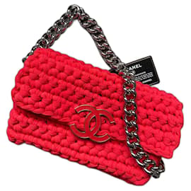 Chanel Fancy Crochet Flap Bag Coral