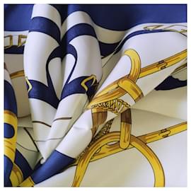 Hermès Foulard in seta Sellier Eperon d'Or blu marino