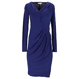 Vestido Max Mara Drapeado de Manga Larga en Seda Azul
