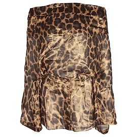 Top con hombros descubiertos y estampado de leopardo de Michael Kors en marrón metálico/Seda Dorada