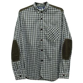 Autre Marque Camicia a quadri Junya Watanabe Comme des Garçons con toppa sul gomito in cotone blu