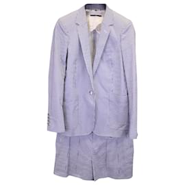 Gucci Seersucker-Nadelstreifenblazer und Shorts aus hellblauer Baumwolle