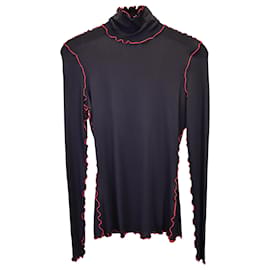 Rollkragenpullover mit Rüschenbesatz von Proenza Schouler aus schwarzer Viskose