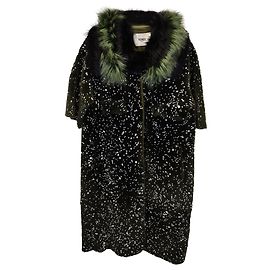 Fendi Autunno 2014 Cappotto di sfilata con bordo in pelliccia maculato in pelle verde