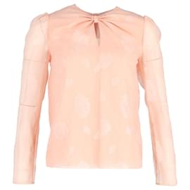 Vilshenko Blusa de manga transparente en seda color melocotón