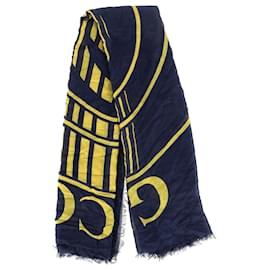 Sciarpa Gucci Logo Disk in seta di cotone blu navy