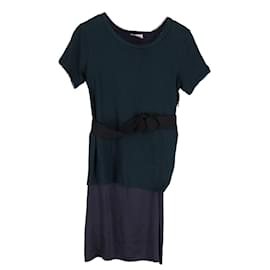 Vestido recto con cinturón y detalle de lazo Lanvin en algodón verde
