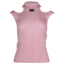 Versace Jeans Couture Schimmerndes ärmelloses Stricktop aus rosa Viskose