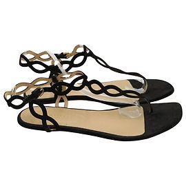 Sandalias planas con diseño curvo cortado a láser Sergio Rossi en ante negro