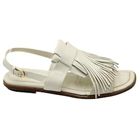 Sandali bassi slingback con frange di Tod's in pelle bianca