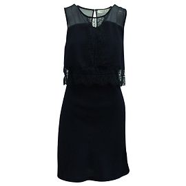 Sandro Paris Minivestido con detalle de encaje en viscosa azul marino