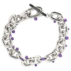 Collana a maglie a catena XL impreziosita da perle Paco Rabanne in metallo argentato