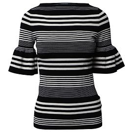 Top negro con mangas acampanadas Ponte de Lauren Ralph Lauren/Viscosa estampada blanca
