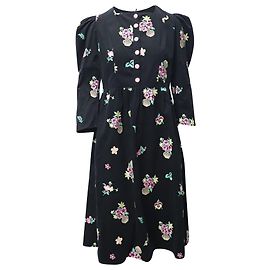 Autre Marque Batsheva Vestido midi con mangas abullonadas en algodón con estampado floral negro