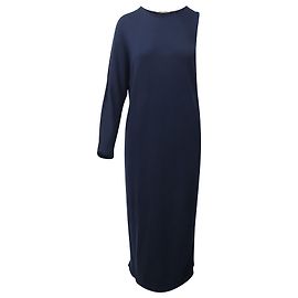 Vestido de un hombro The Row en lana azul marino
