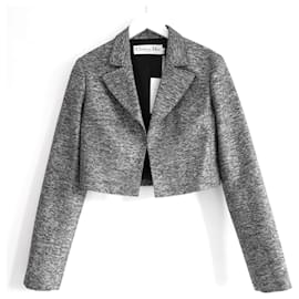 Dior x Raf Simons Resort 2015 Grauer strukturierter Crop-Blazer.