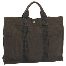 Hermès HERMES Her Line MM Tote Bag Canvas Gray Auth hk1144