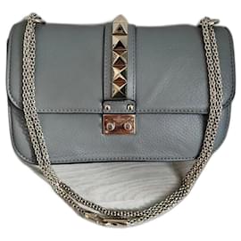 Sac à main Valentino Garavani Glam Look en cuir gris
