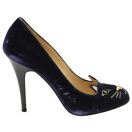 Décolleté Charlotte Olympia Kitty in velluto blu