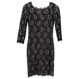 Vestido tubo Diane Von Furstenberg de encaje de algodón negro
