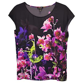 Top floral con mangas japonesas Escada en seda negra