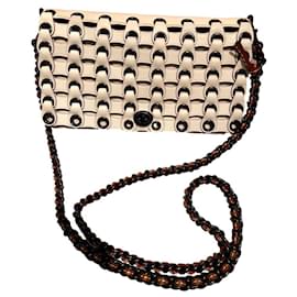 Borsa a mano Coach Dinky in pelle bianca e caramello