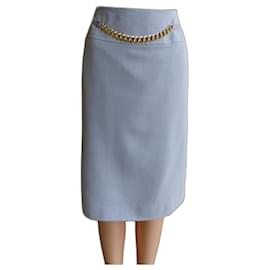 Céline Wollrock Grau Hellblau mit Goldkette