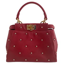 Borsa Fendi Peekaboo XS Rossa in Pelle con Stelle di Cristallo