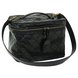 Borsa a Mano Vanity CHANEL in Pelle Verniciata 2way Nera CC Auth bs11283