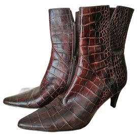 STIVALETTI DONNA BALENCIAGA - PELLE MARRONE EFFETTO CROCO - TAGLIA 38