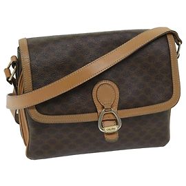 Céline CELINE Borsa a tracolla in tela di macadam PVC Pelle marrone Auth yk11104