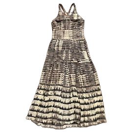 Autre Marque Caractère Sommer Maxikleid aus Viskose Braun Beige Grau