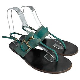 Sandali piatti Gucci Horsebit in nubuck e pelle verde