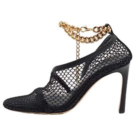 Bottega Veneta Pumps aus Mesh und Leder mit Kettenknöchelriemen