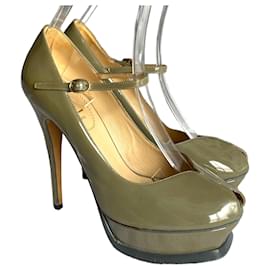 Escarpins Tribute Mary Jane Yves Saint Laurent Cuir Verni Vert Olive