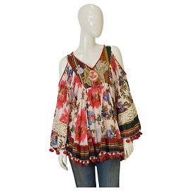 Autre Marque Antica Sartoria Blusa Túnica con Bordados Florales y Pompones