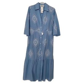 Max Mara Intrend Abito Chemisier Lungo Svasato Blu Cotone