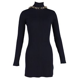 Autre Marque Miniabito in maglia a coste con apertura sul retro e decorazione a catena di Dion Lee in viscosa blu navy