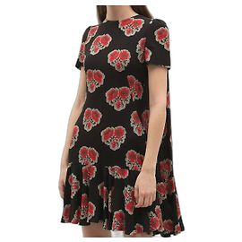 Vestido Alexander McQueen de seda negro y rojo con estampado de amapola