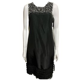 Jenny Packham Schwarzes Satin-Cocktailkleid mit Perlstickerei