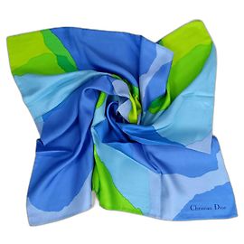 Foulard vintage in seta blu chiaro di Christian Dior