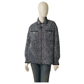 MONCLER Camicia Giubbotto blaue & weiße Daunenjacke mit Pufferblazer in Größe 42 für Damen