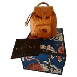 GUCCI BAMBO ZAINO IN STRUZZO BEIGE.